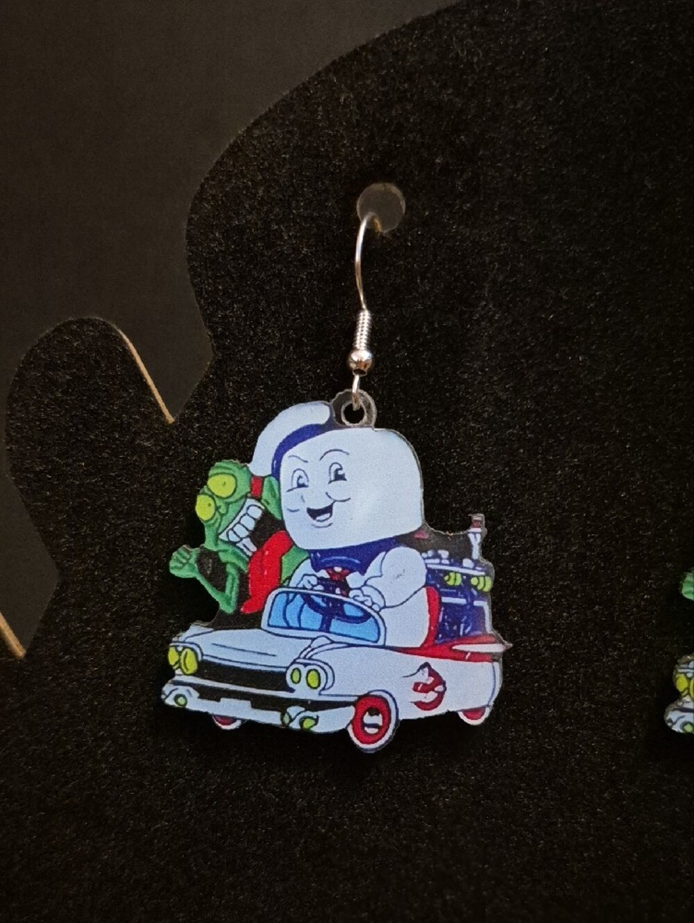 Handcrafted Ghostbusters Ecto-1 Slimer Staypuft Cartoon Drop Earrings - Picture 2 of 4